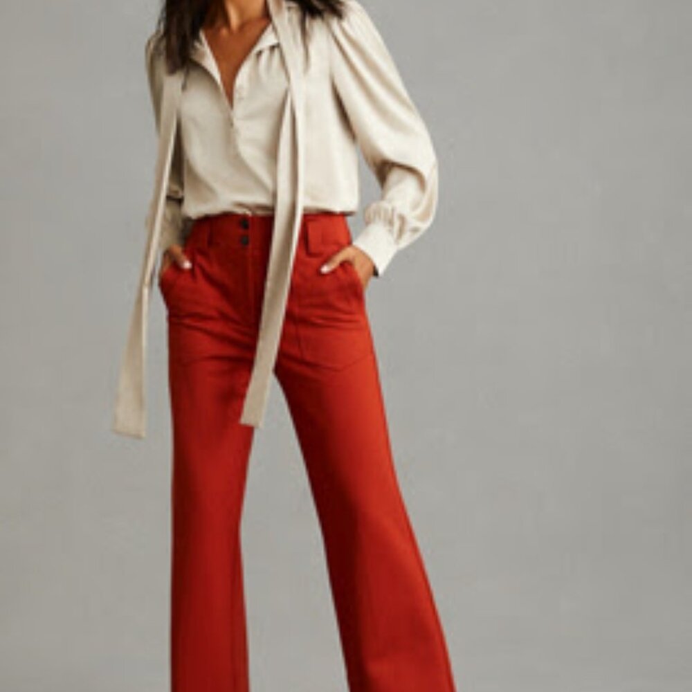 Anthropologie Maeve Naomi Ponte Wide-Leg Pants, Cedar, 14